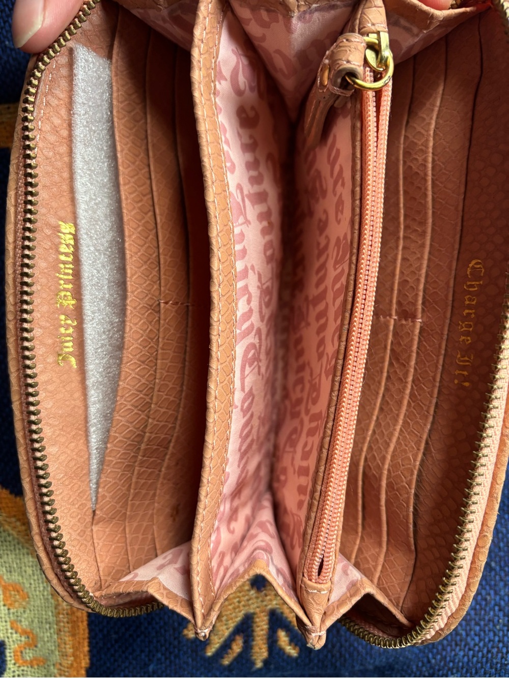 Juicy Couture Blush Pink Zip-Around Wallet with Rhinestone Trim - Picture 3 of 4